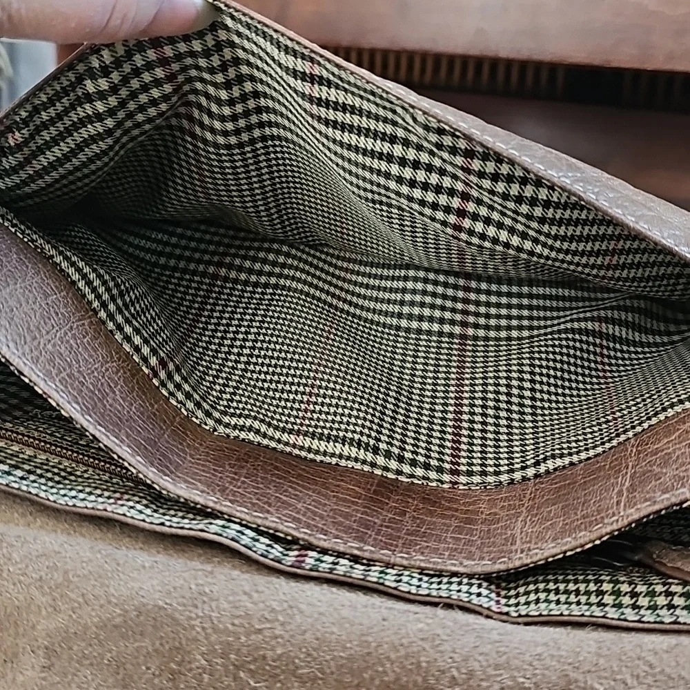 NEW Jack Georges Purse Buffed Leather Large Crossbody Bag Plaid - Picture 7 of 11